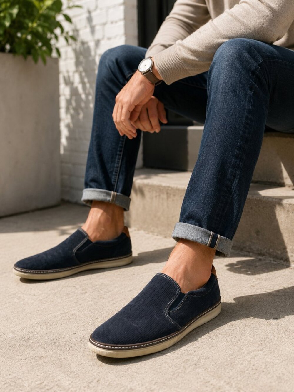 Johnston and Murphy Navy Suede Slip On Sneakers Men 12M Casual Shoes